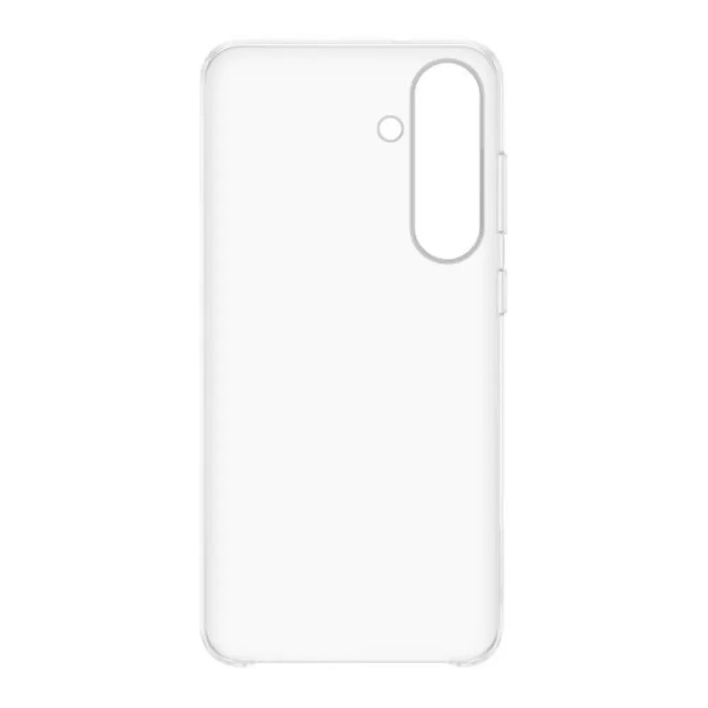 Clear Galaxy S25+ phone case, smooth back with side button and camera cutout