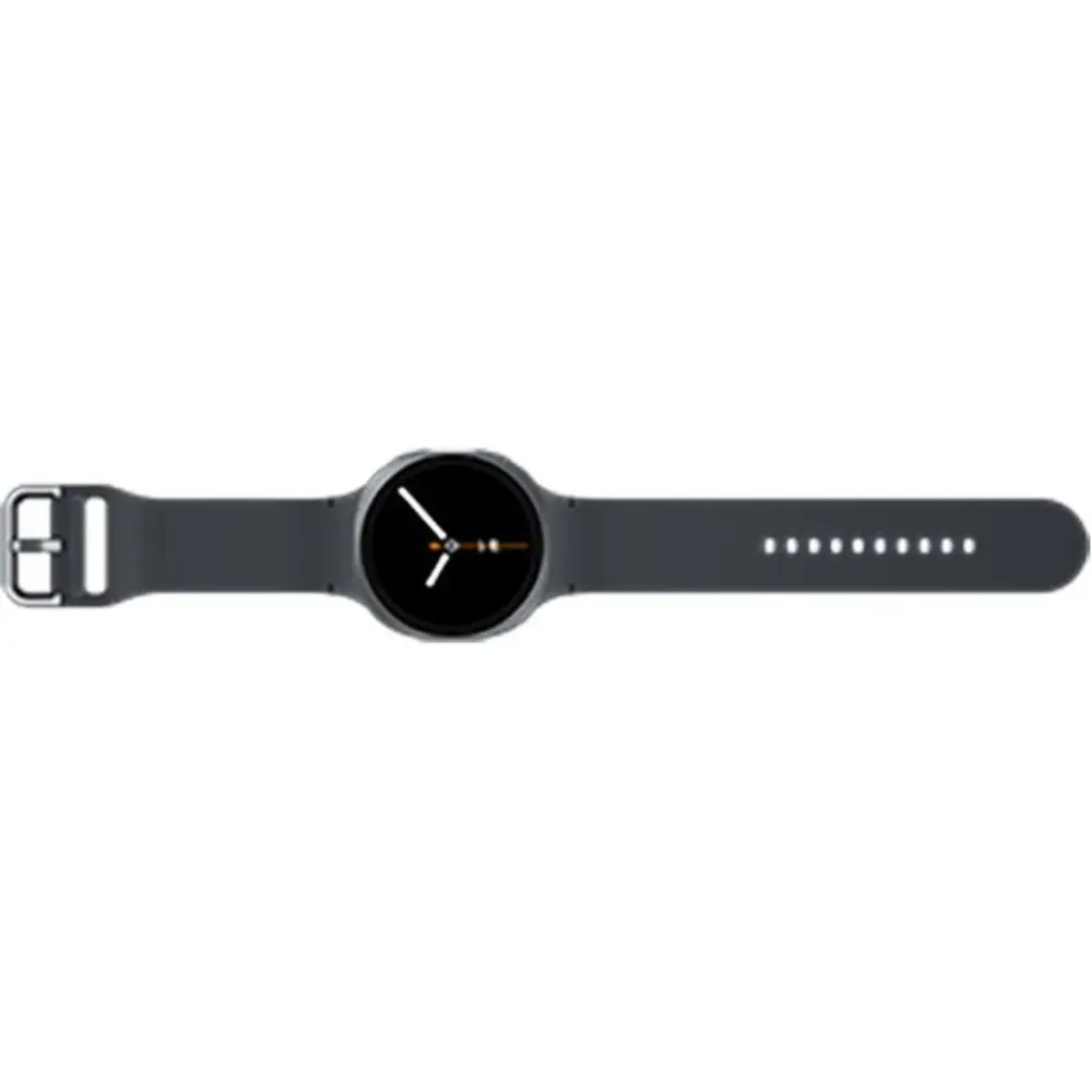 Graphite 44mm smartwatch, black band strap extended, round display centered