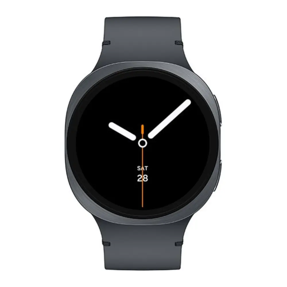 Graphite 44mm smartwatch, black dial, white hour and minute hands, silicone band
