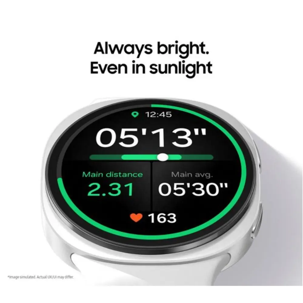 Graphite 44mm smartwatch with round display and green interface