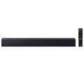 Black sound bar with slim front panel and side control buttons