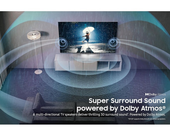Samsung 4K smart TV surround sound visualization with Dolby Atmos-style audio effects