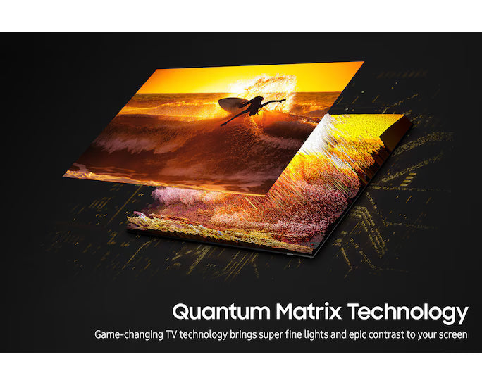 Samsung 4K smart TV Quantum Matrix Technology graphic with glowing light effects