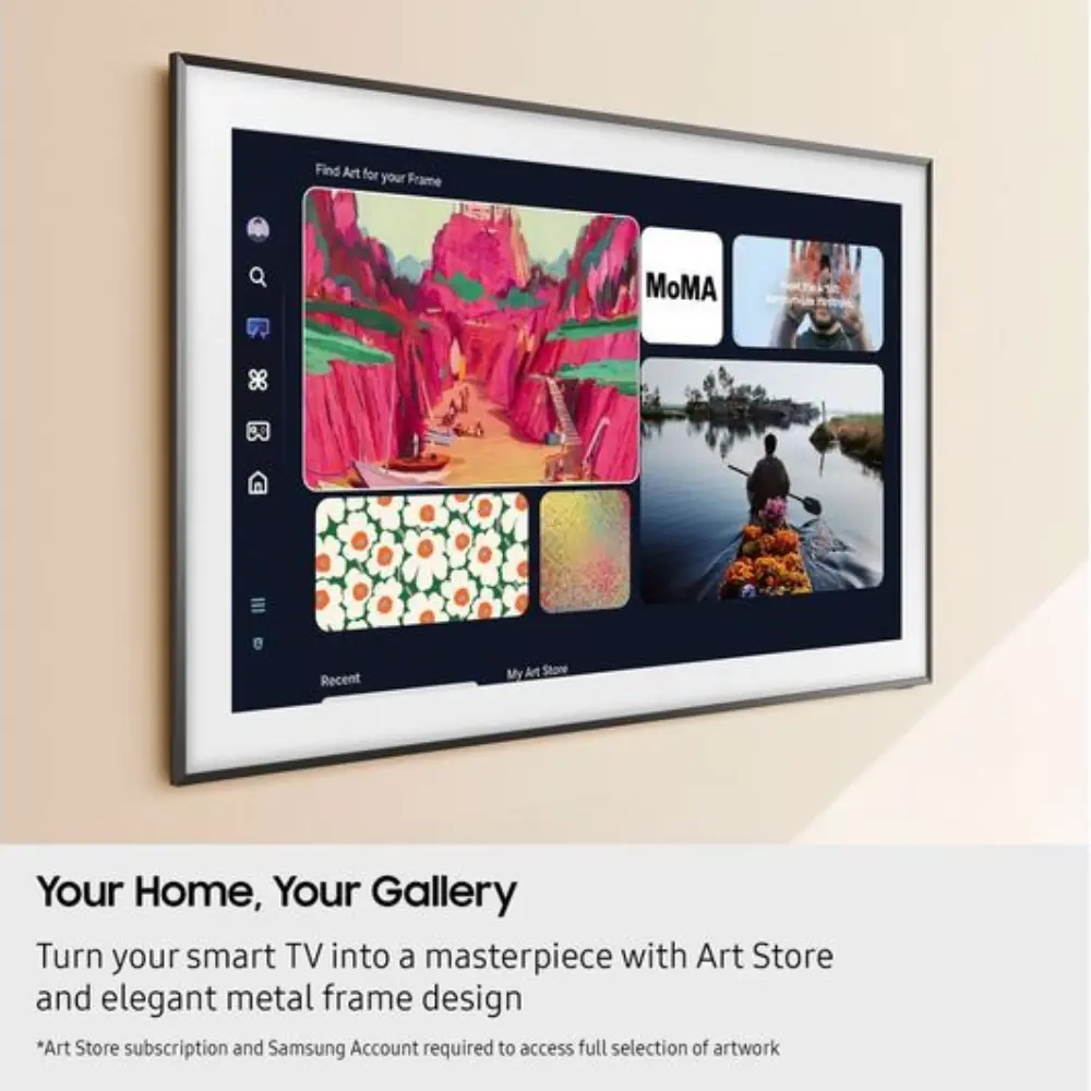 Smart TV wall display showing Art Store gallery interface
