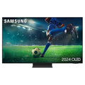 65-inch OLED smart TV with slim stand, showing a soccer scene on screen