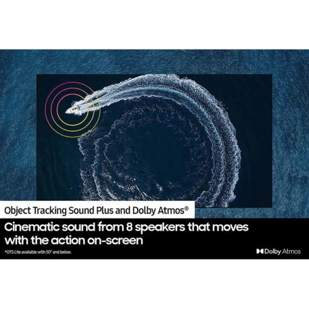 OLED smart TV with sound-wave graphic for object tracking audio