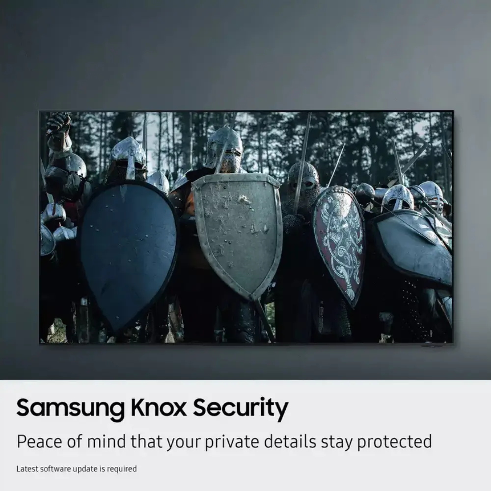 Wall-mounted 24-inch Samsung LED TV with shielded warriors display; slim flat screen