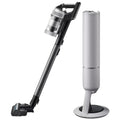 Samsung cordless stick vacuum cleaner with floor nozzle and charging stand, gray/black