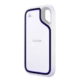 Portable SSD with light gray case, blue outline, and handle cutout