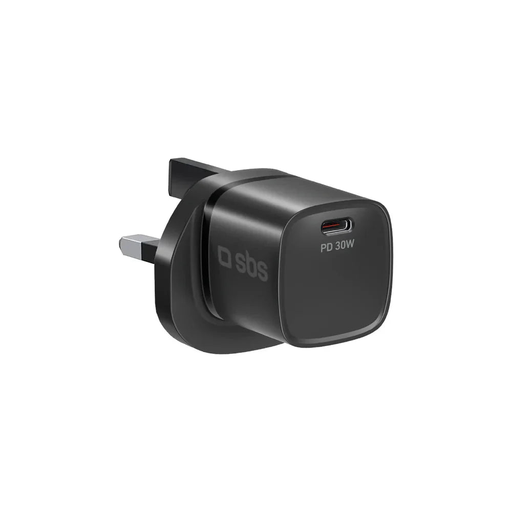 Black 30W USB-C wall charger with Type G 3-pin plug