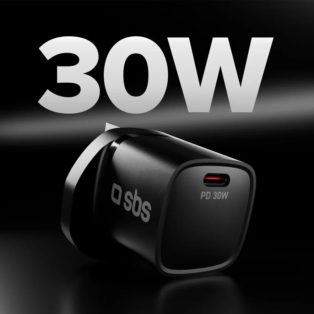 Black PD 30W USB-C wall charger with oval body and USB-C port