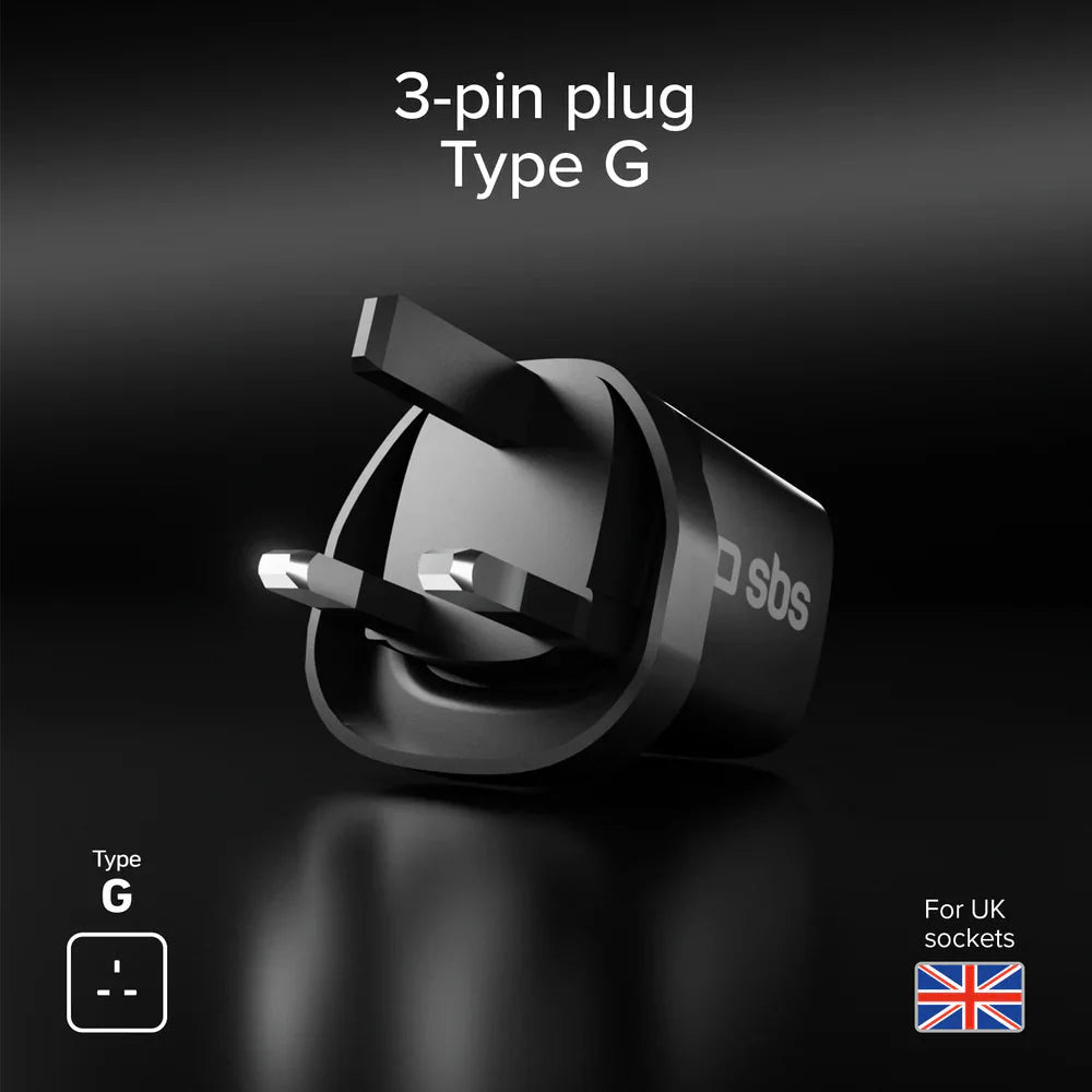 Black wall charger with 3-pin Type G plug for UK sockets