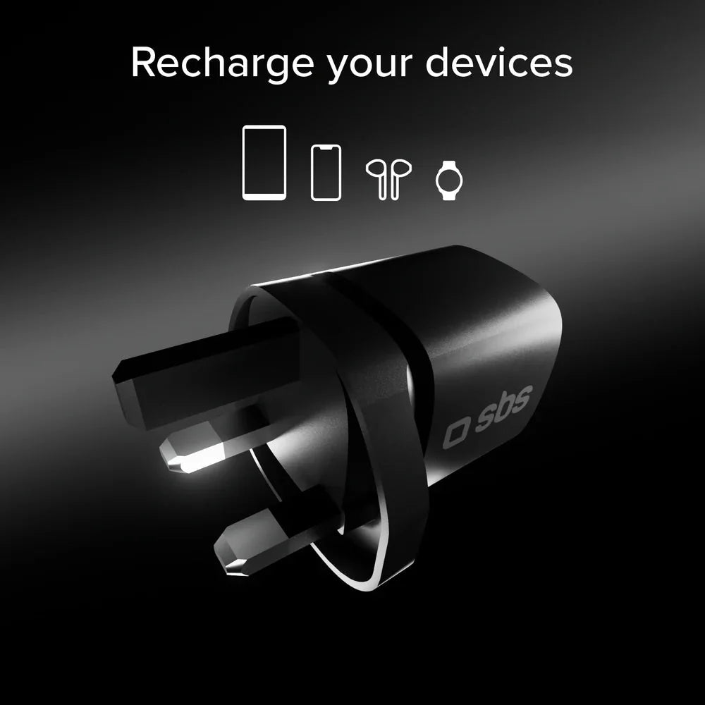 Black Type G wall charger with fold-out 3-pin plug and compact body