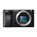 Black SONY Alpha mirrorless APS-C camera with lens and top controls