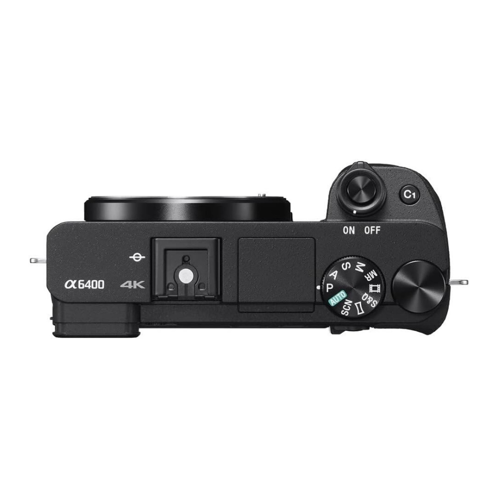 Black camera body with mode dial, ON/OFF switch, and C1 button, side view