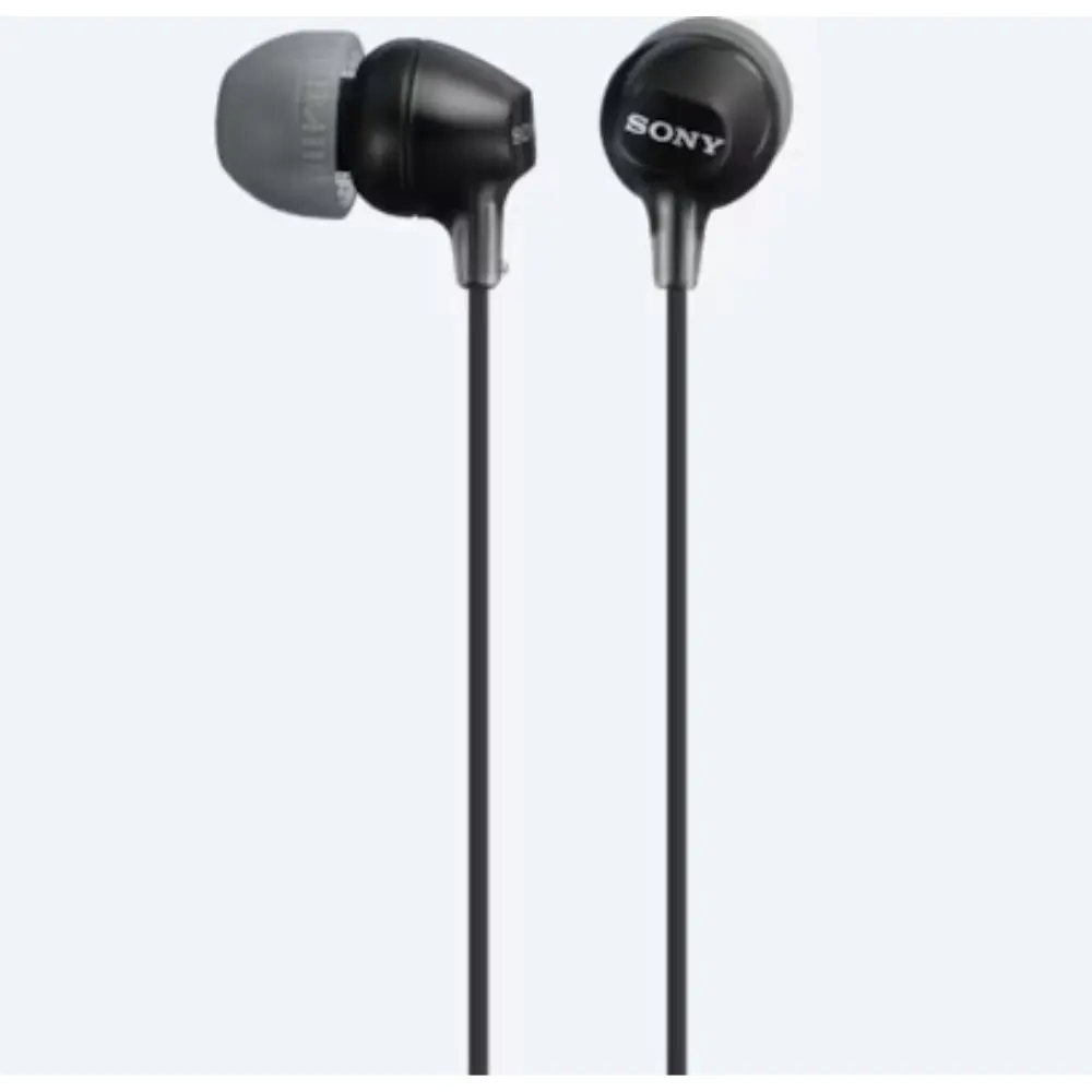 Black wired in-ear earbuds with SONY logo, MDR-EX15AP