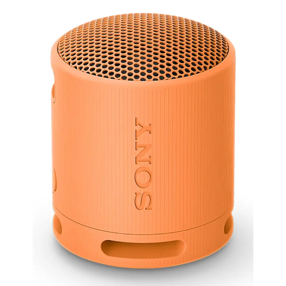 Orange SONY wireless Bluetooth speaker back view with “SONY” logo