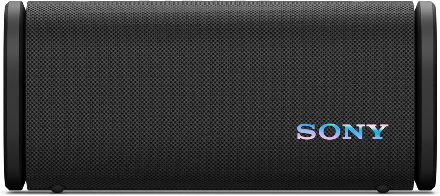 Black wireless portable speaker rear with SONY logo and rubber end feet