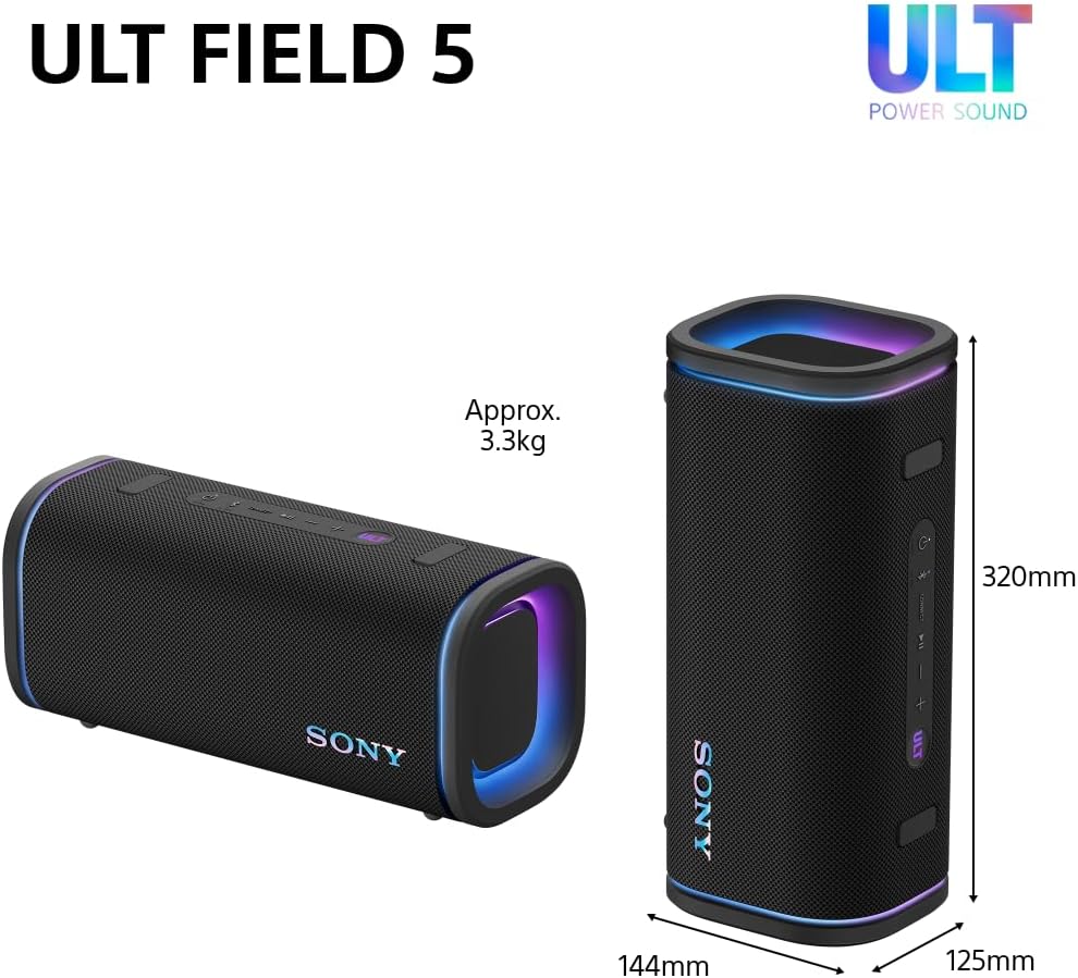 Black wireless portable speaker with side LED ring and compact cylindrical body