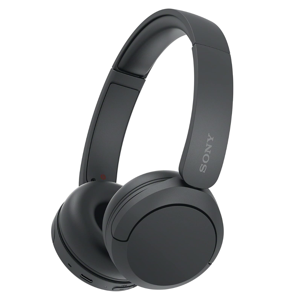 Black over-ear wireless Bluetooth headphones with folded earcups