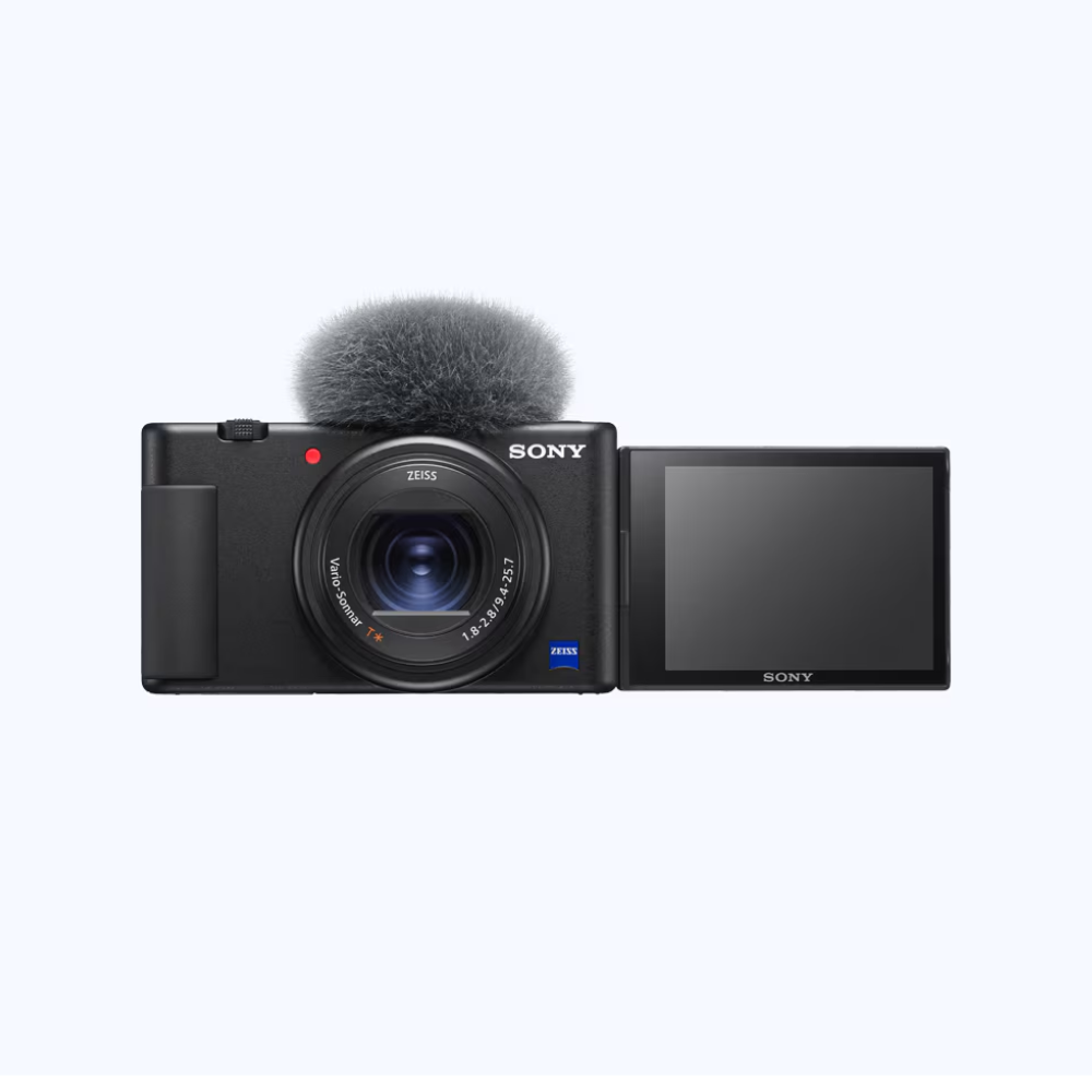 Compact Sony vlog digital camera with built-in microphone and rear LCD screen
