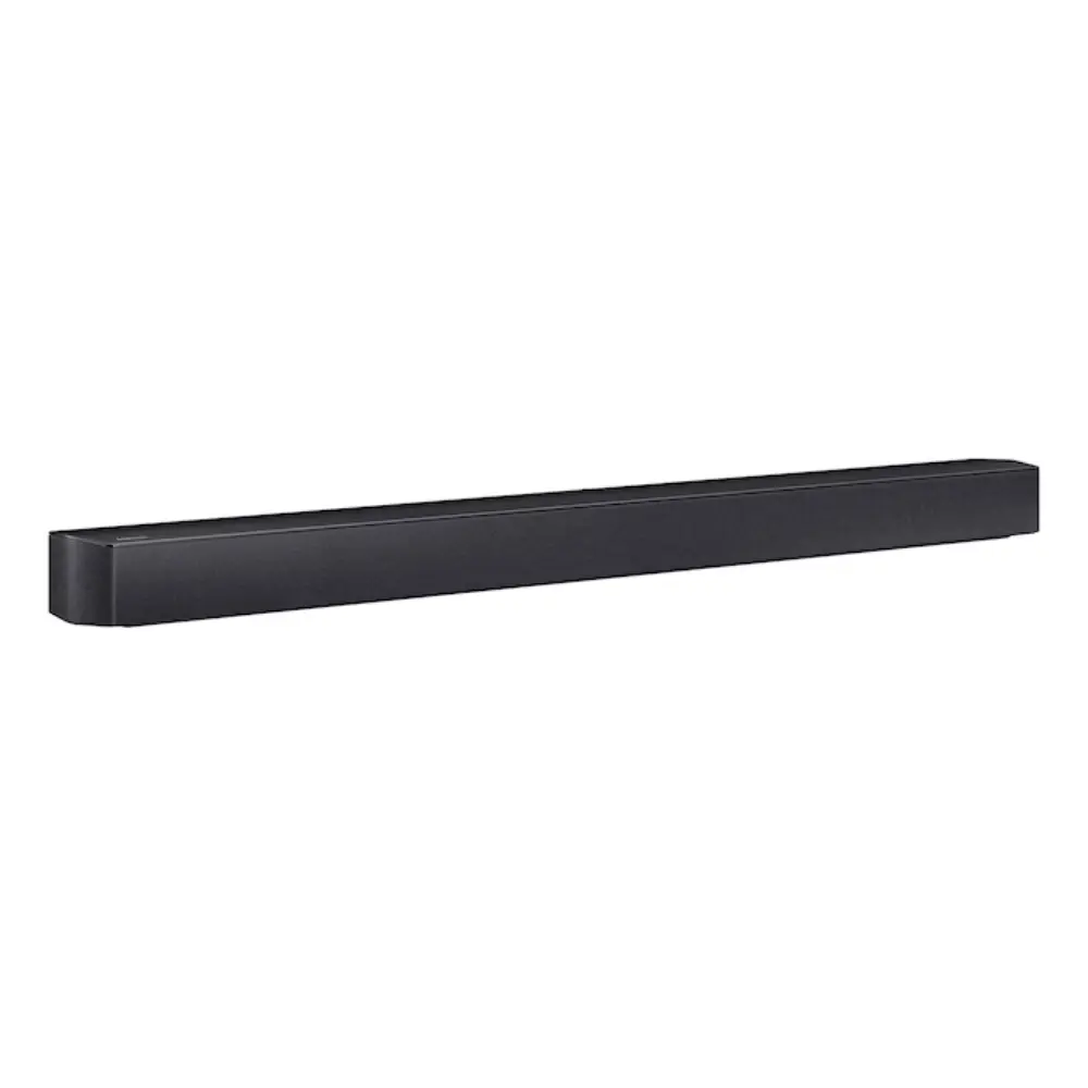 Slim black soundbar speaker bar with a matte finish