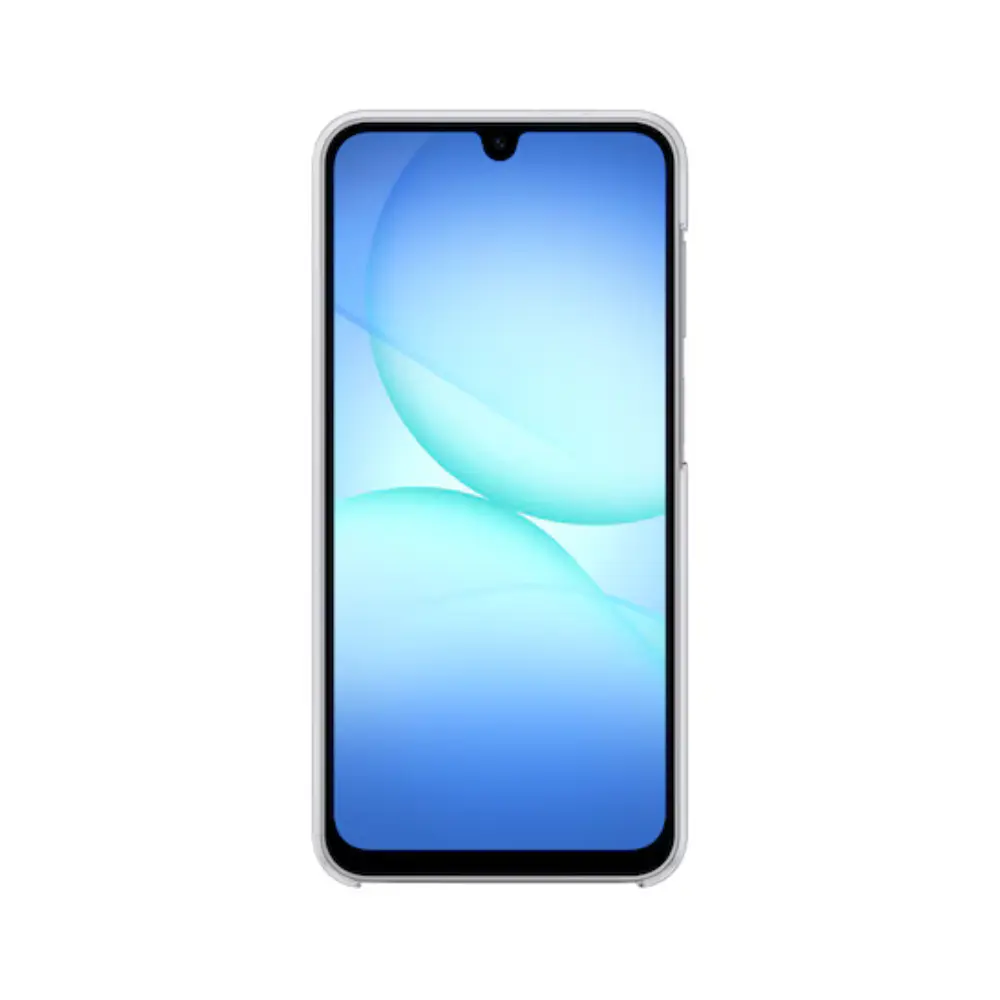Samsung Galaxy A17 clear case with phone front screen visible, slim transparent edges