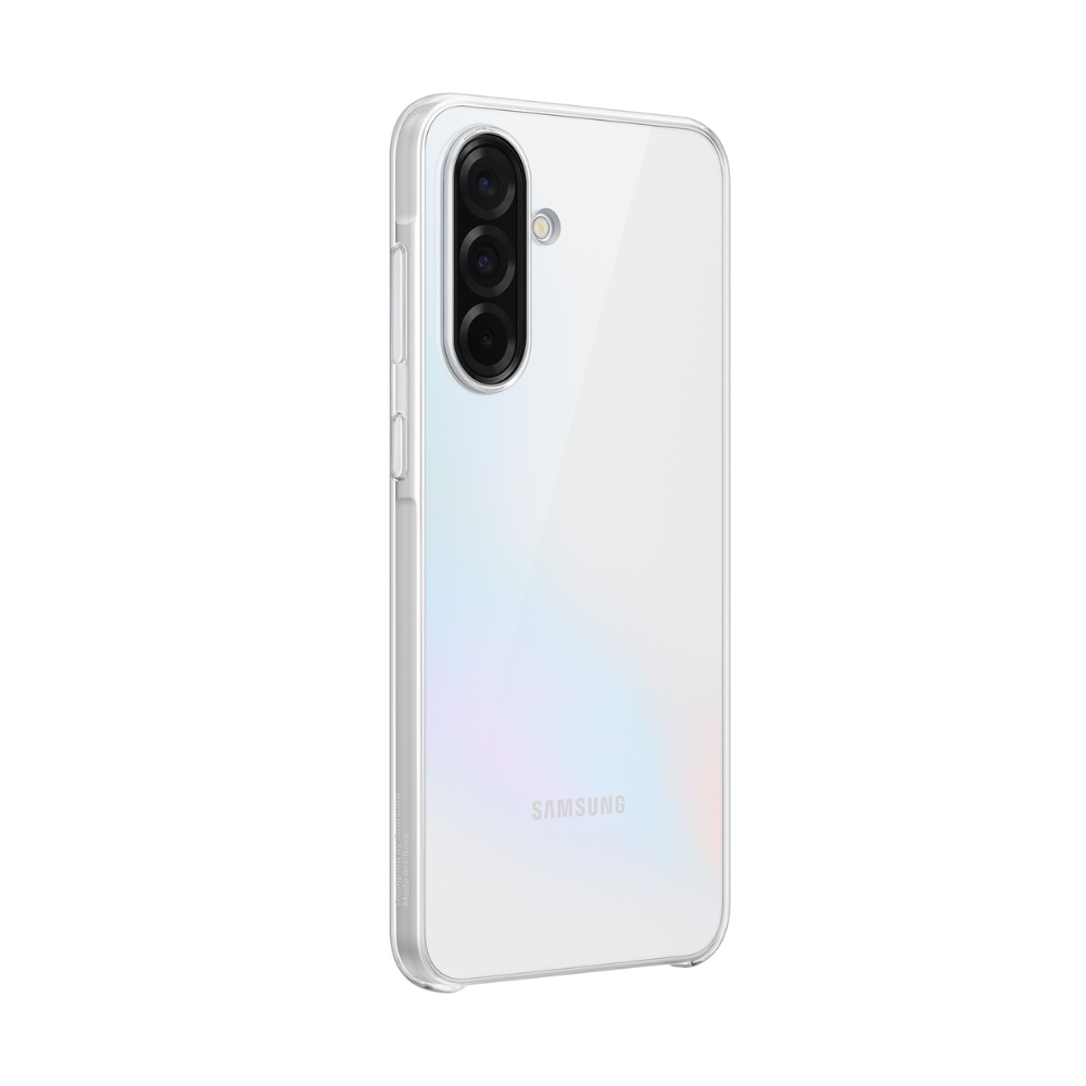 Samsung clear Galaxy A36 phone case, transparent side view with camera cutout and button covers