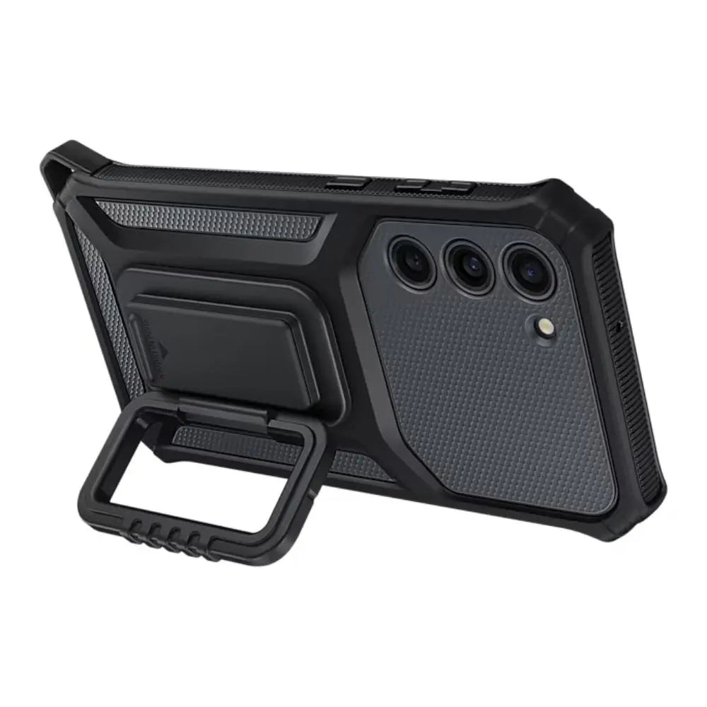 Rugged Samsung phone case, dark armor design with stand and side button covers