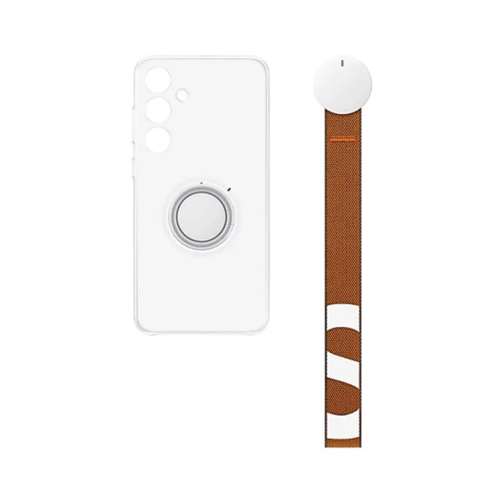 Galaxy S24+ clear phone case with ring kickstand and camera cutouts; matching strap shown