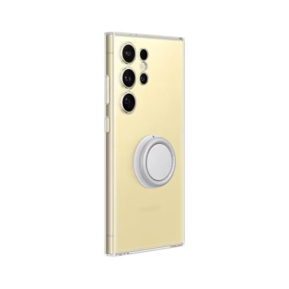 Clear phone case with round ring holder and raised camera cutouts