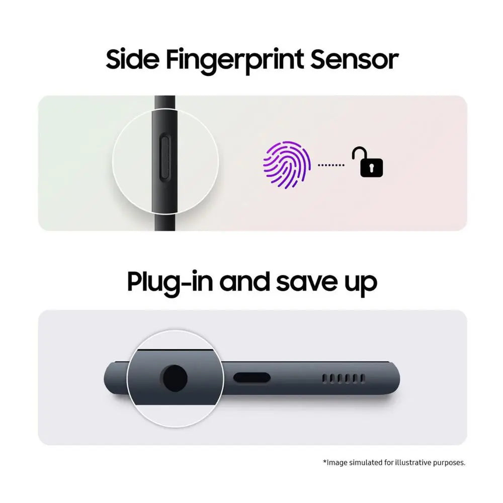 Galaxy A05s smartphone with side fingerprint sensor, shown from the edge