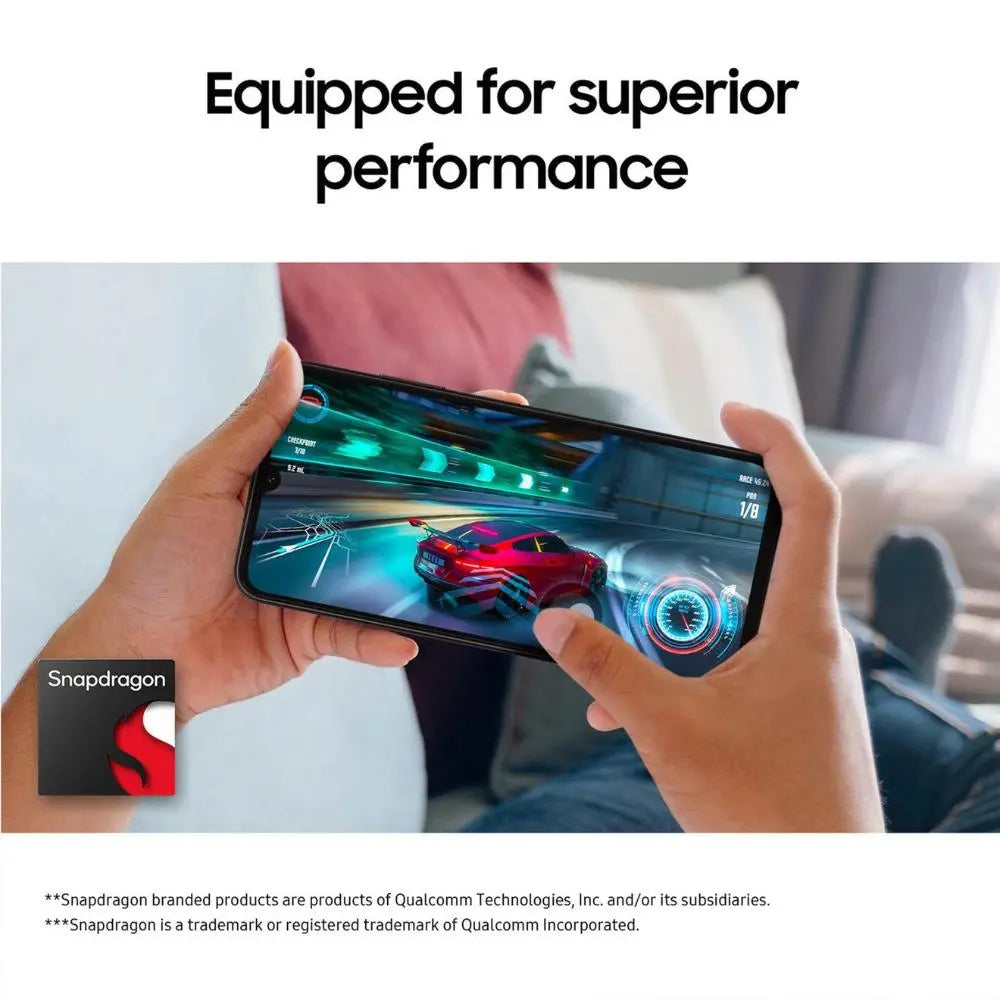 Galaxy A05s smartphone held in hands, gaming screen on the front display