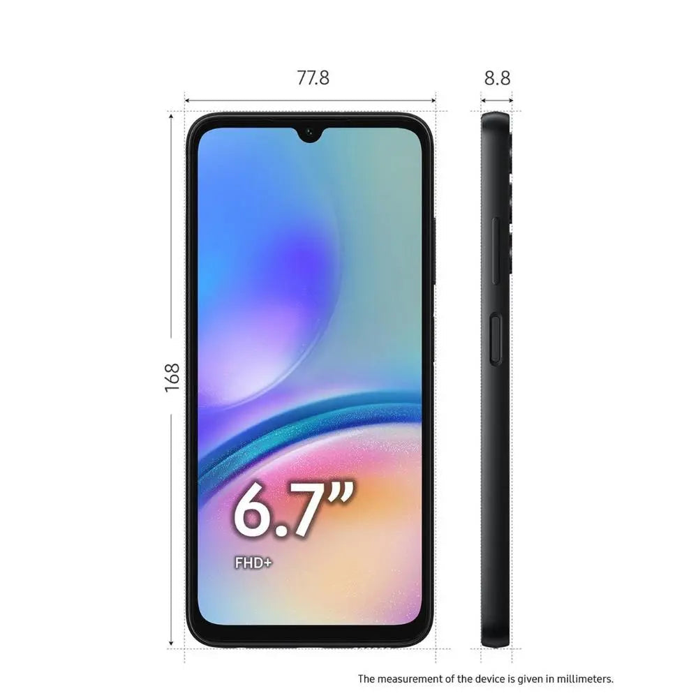 Galaxy A05s smartphone size diagram, front screen with 6.7-inch display