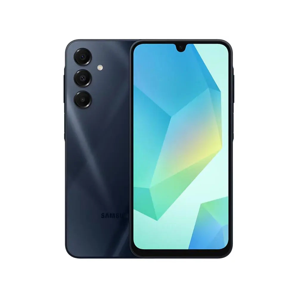 Samsung Galaxy A16 4G smartphone in dark blue-black, front with blue screen