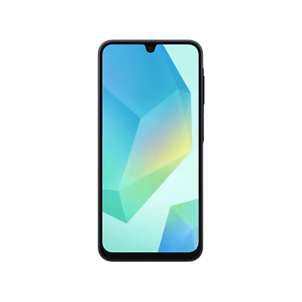 Samsung Galaxy A16 4G smartphone front view with blue geometric screen