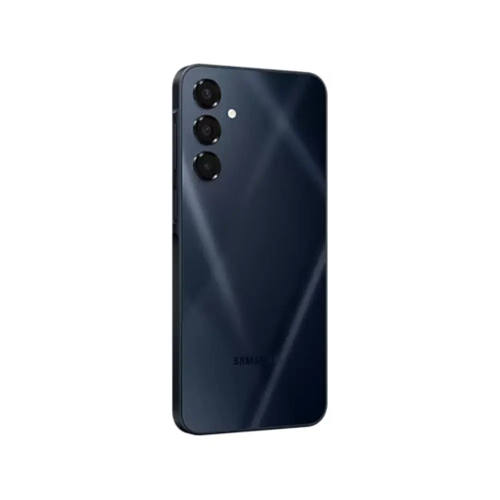 Samsung Galaxy A16 4G smartphone back view in dark blue-black with triple camera