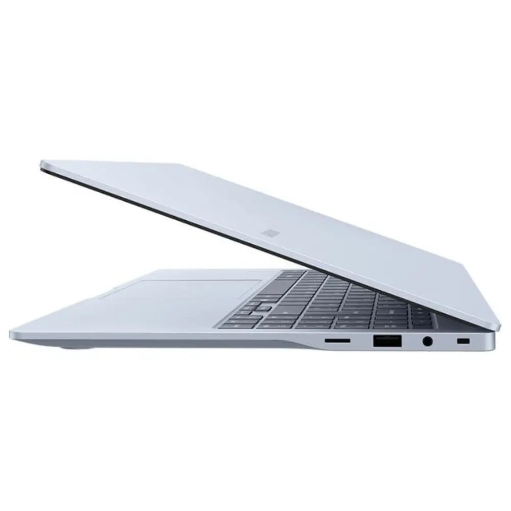 Silver 15.6-inch laptop, side profile with port and vent openings