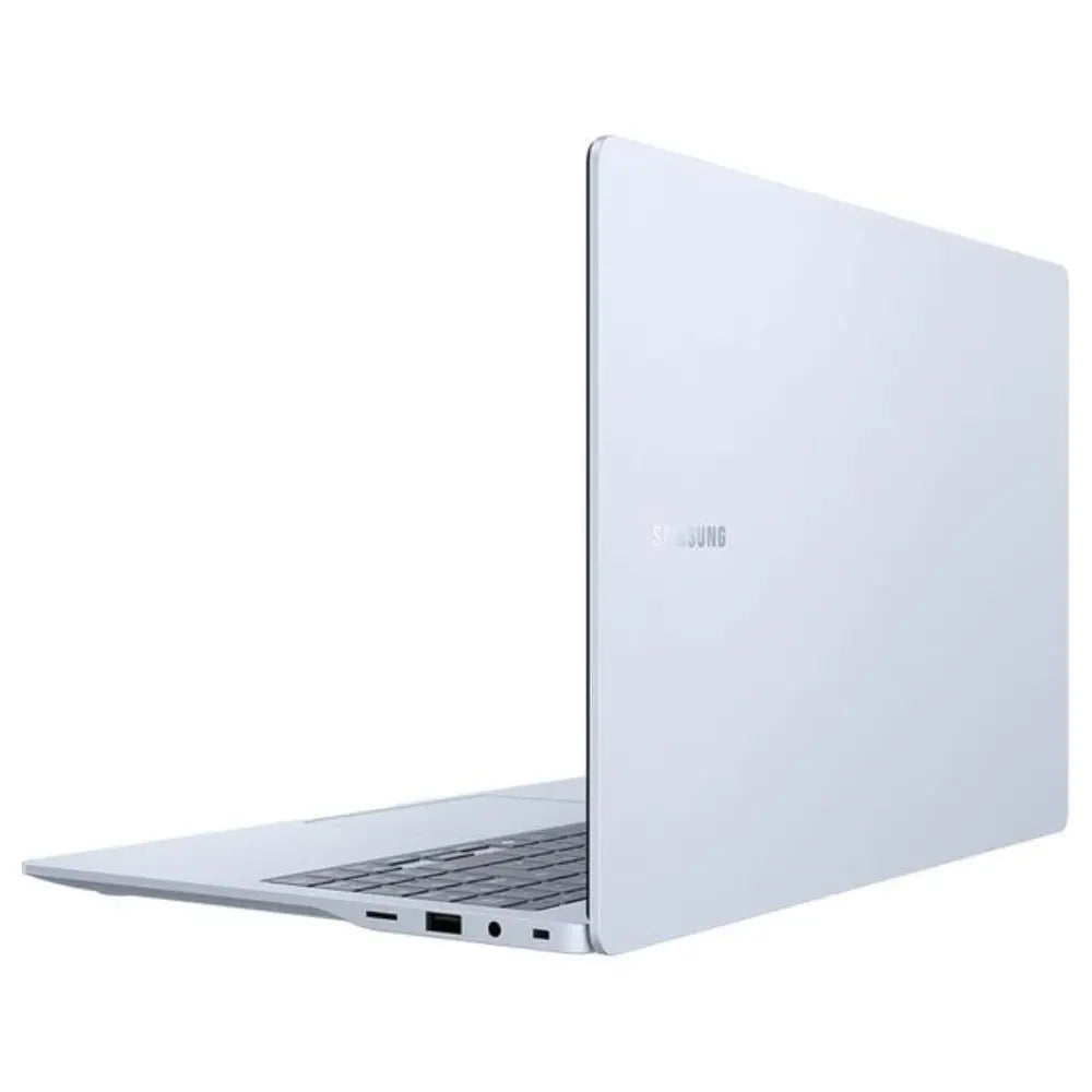 Silver 15.6-inch laptop with rear panel and side ports, open view