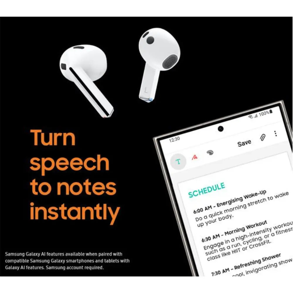 In-ear earbuds, white with speaker grille on ear tips and long stems