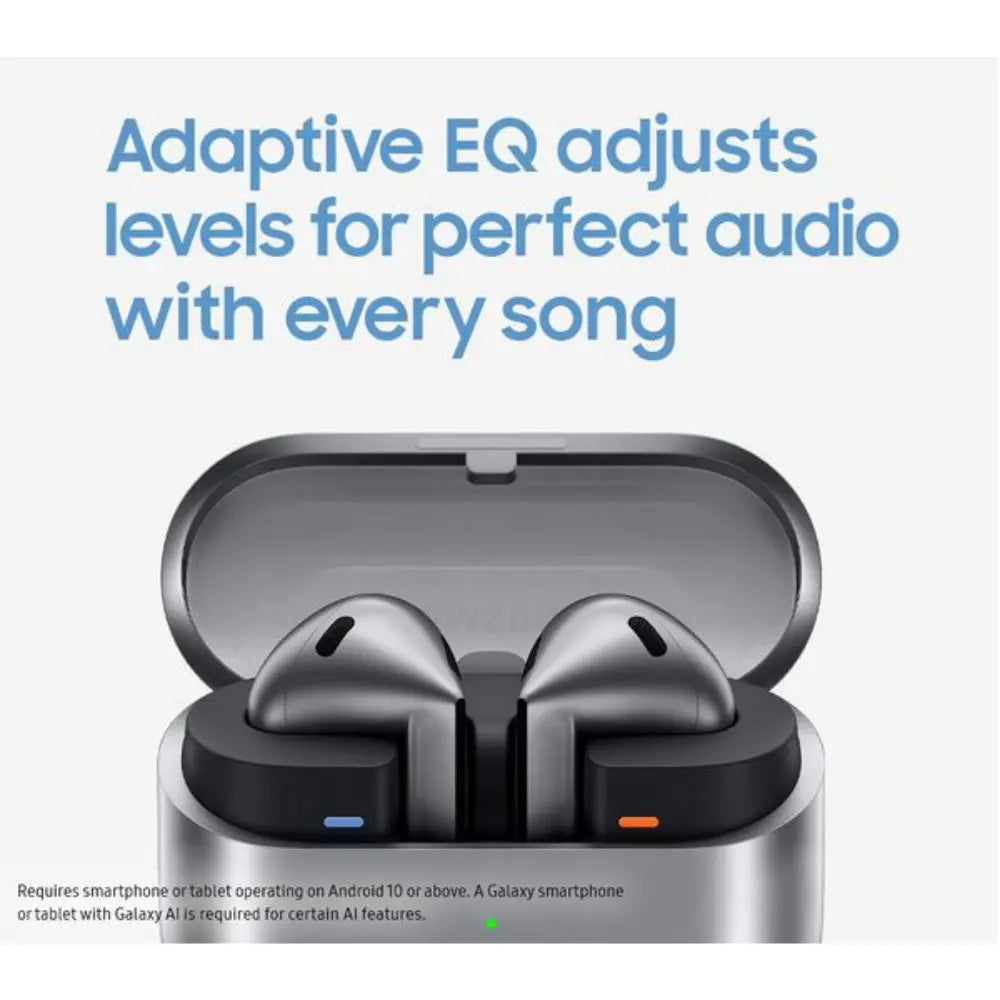 In-ear earbuds in charging case, dark gray finish with visible grille openings