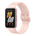 Samsung Galaxy Fit 3 smartwatch with pink silicone strap and black display with stats