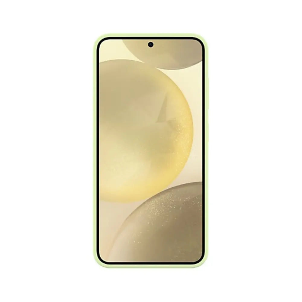 Green silicone phone case for Galaxy S24, with raised front edge
