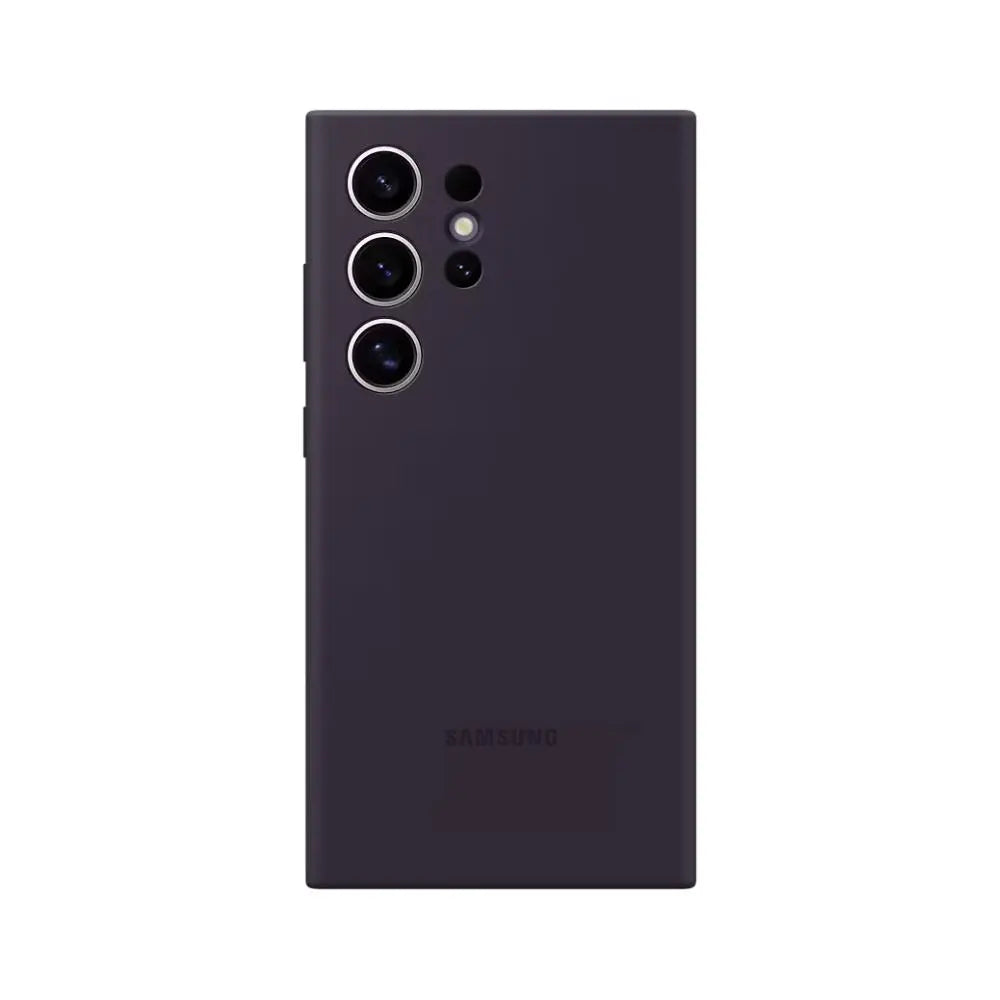 Purple silicone phone case with camera cutouts