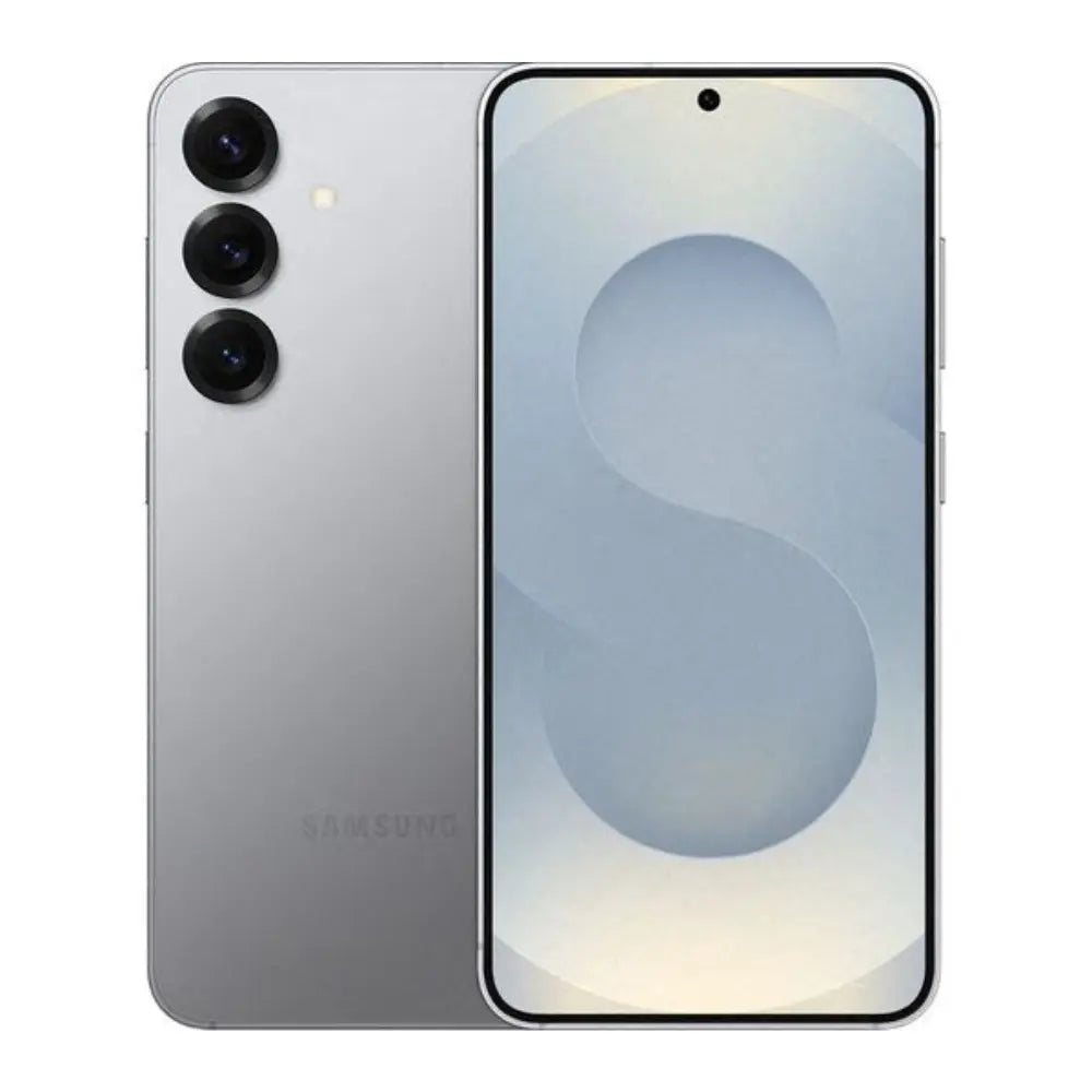 Samsung Galaxy S25 smartphone in silver, front display and triple rear camera