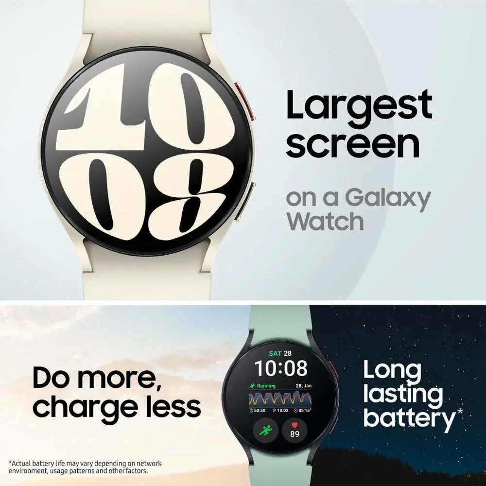 Smartwatch with large round screen showing digital time on light-colored band