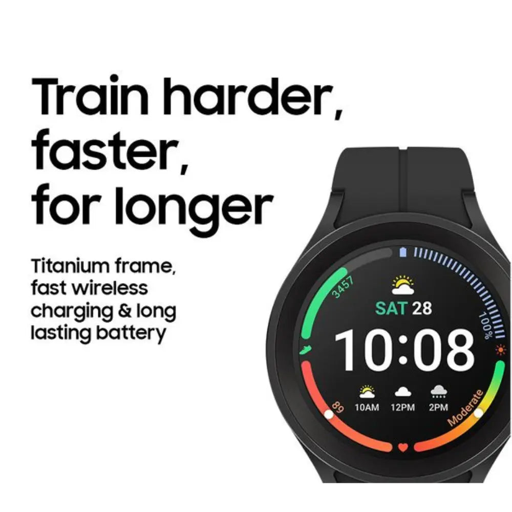 Samsung Galaxy Watch5 Pro BT smartwatch with black strap and 10:08 digital time display