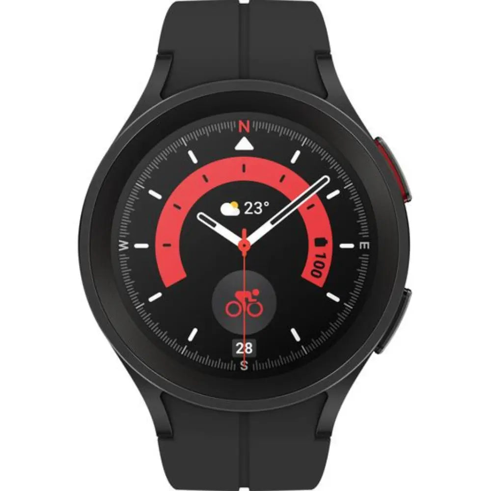 Samsung Galaxy Watch5 Pro BT smartwatch with black strap and red-black sport watch face