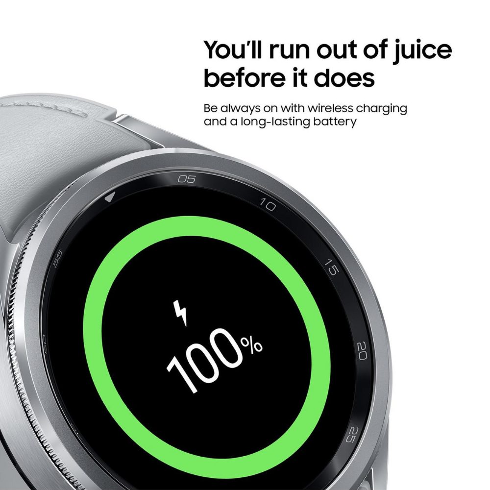 Silver smartwatch close-up with dark display and green progress ring
