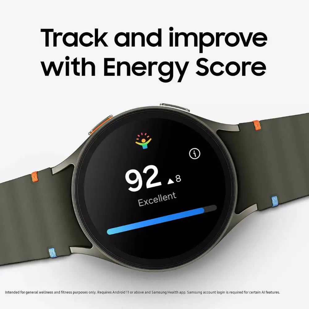 Green smartwatch with round screen showing energy score 92, silicone strap
